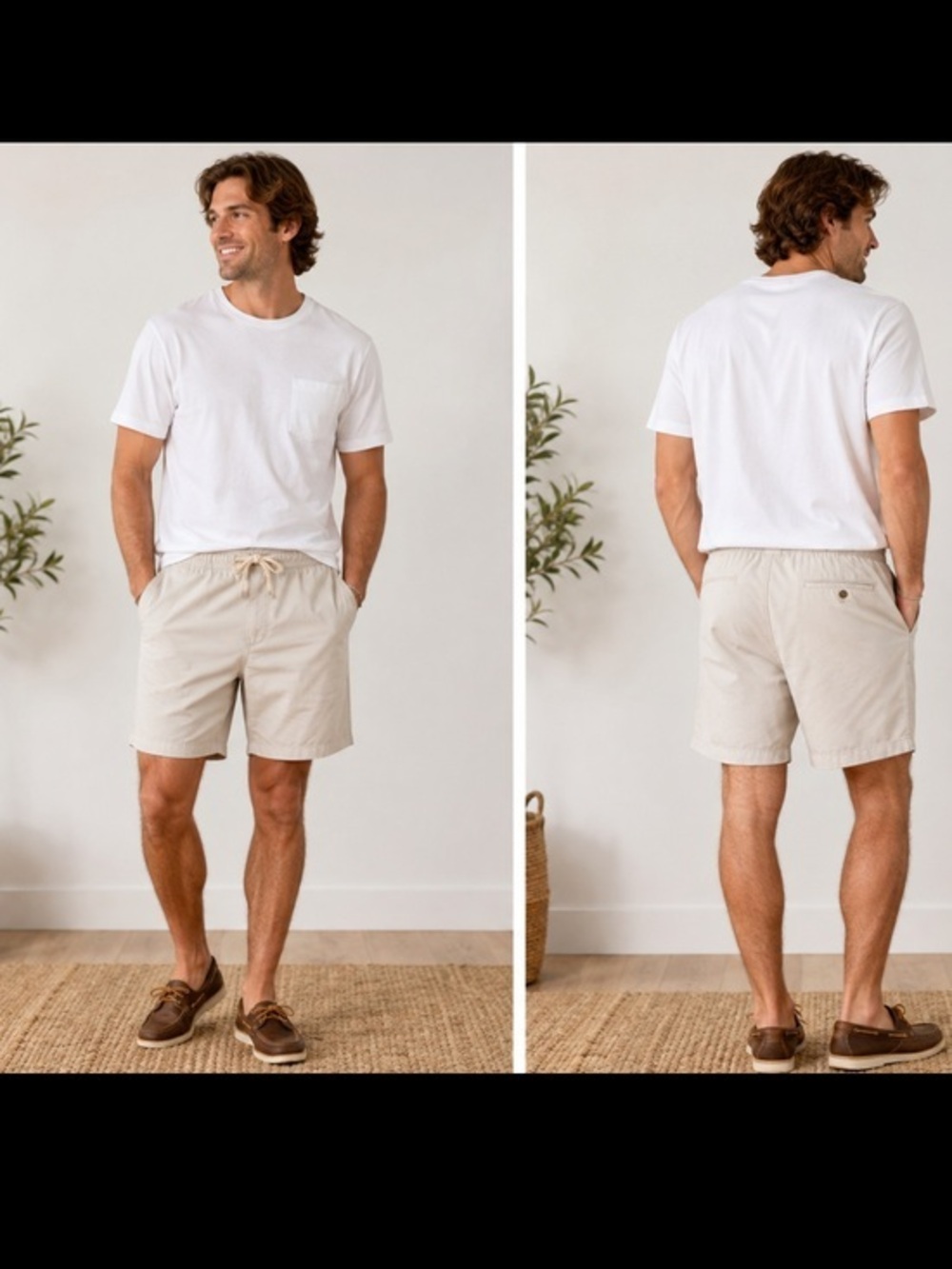 Charleston Threads Men’s Elastic Waist Drawstring Shorts – Tan Chino Style